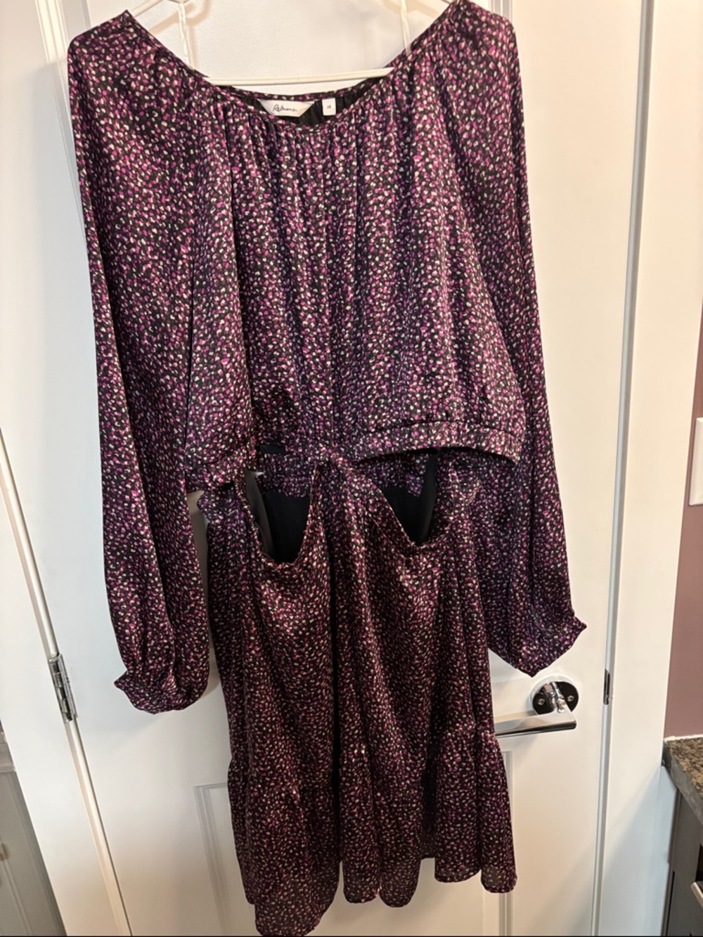 Reitmans Purple and Pink Printed Long Sleeve Dress